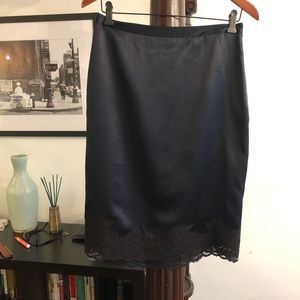 Banana Republic black silk skirt with lace trim